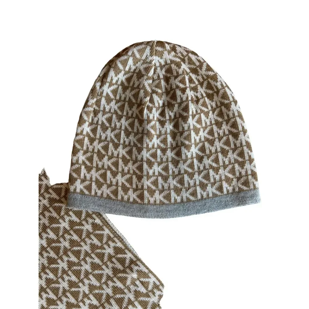 Michael Kors Tan Logo Scarf and Hat Set
